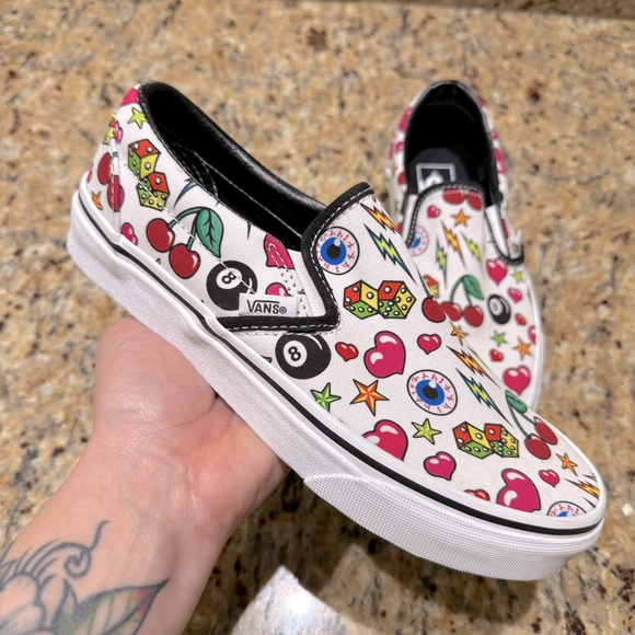 Vans Shoes - VANS Classic Slip-on Shoes Women’s 7.5 Men’s 6 Dice Cherry Bolts Hearts 8-Balls